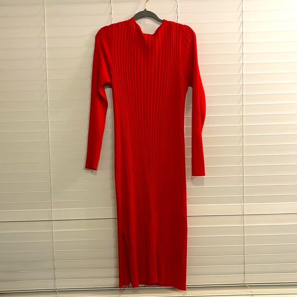 Red Rib Knit Body-Con Midi Dress - Picture 5 of 6